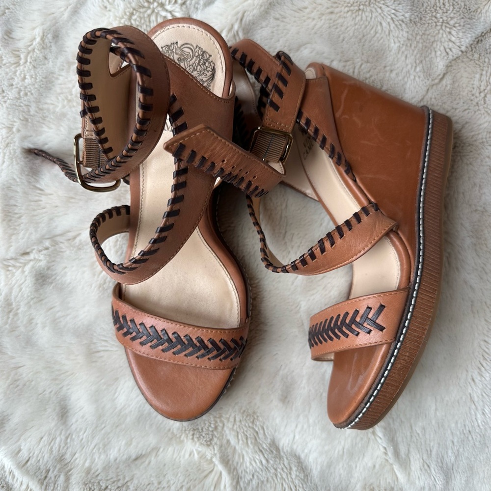 Vince Camuto Brown Leather Wedge Sandals - Picture 4 of 4